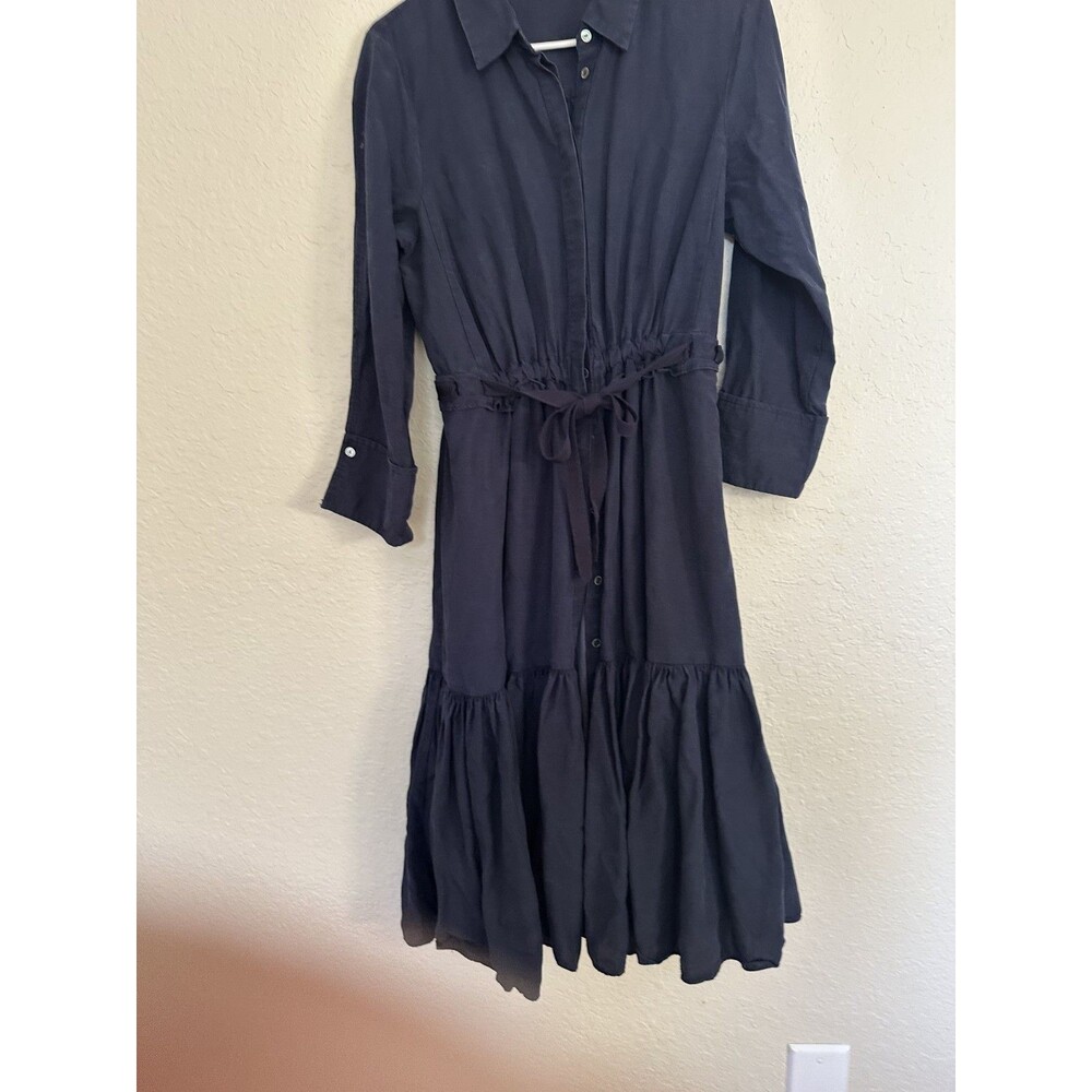 Kobi Halperin  Elizabeth LS Dress Navy Blue Tencel Linen Size Large M $398